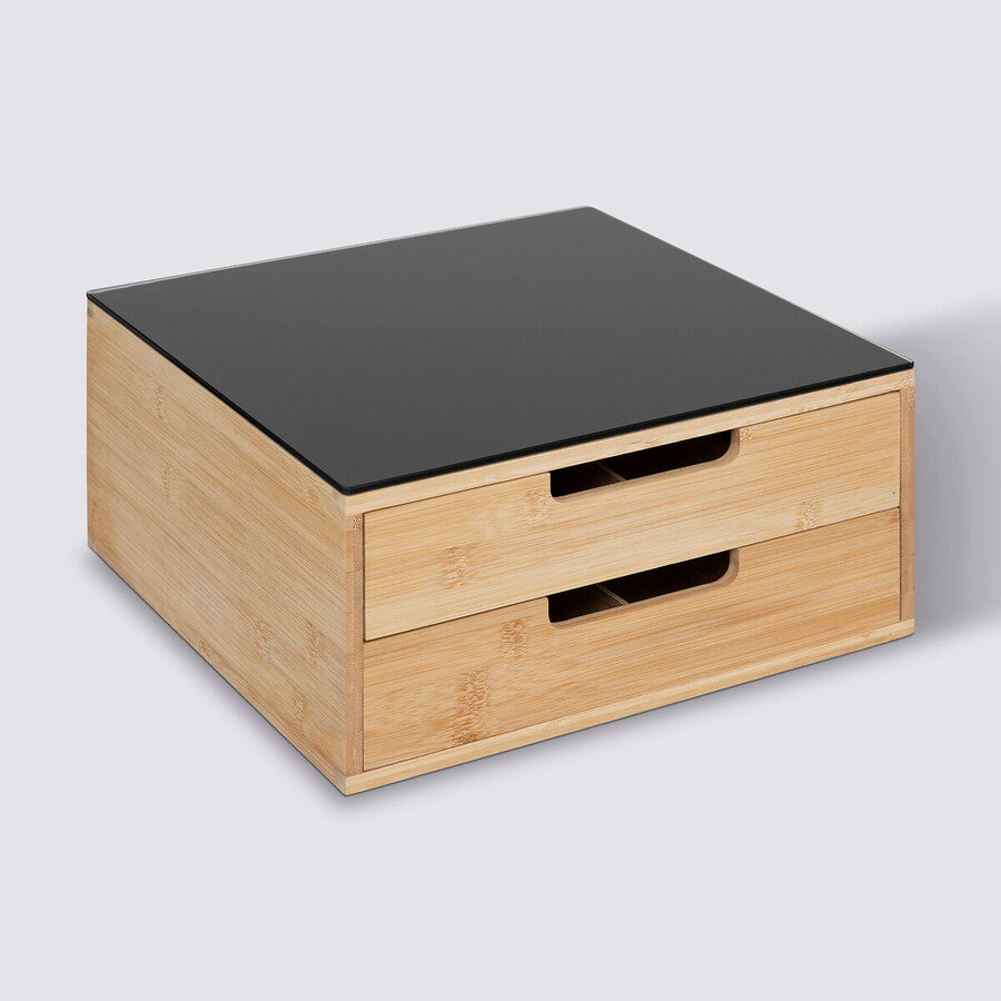 Porte-capsules 2 tiroirs, Beige Black Bamboo - image 1