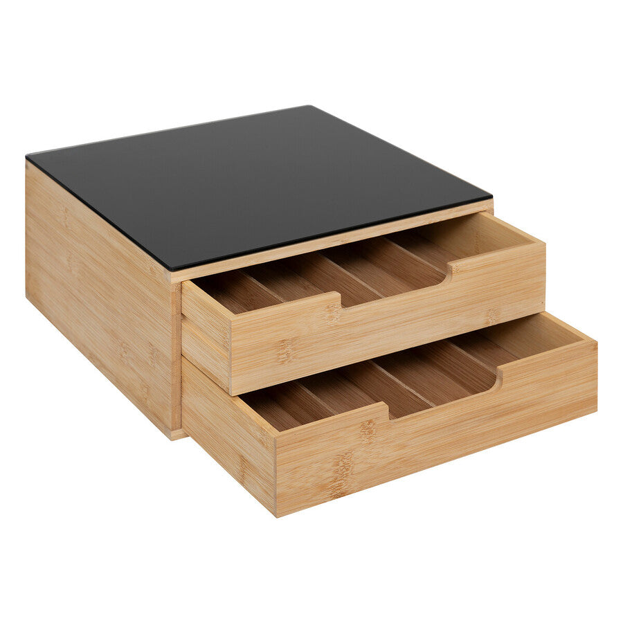 Porte-capsules 2 tiroirs, Beige Black Bamboo - image 3