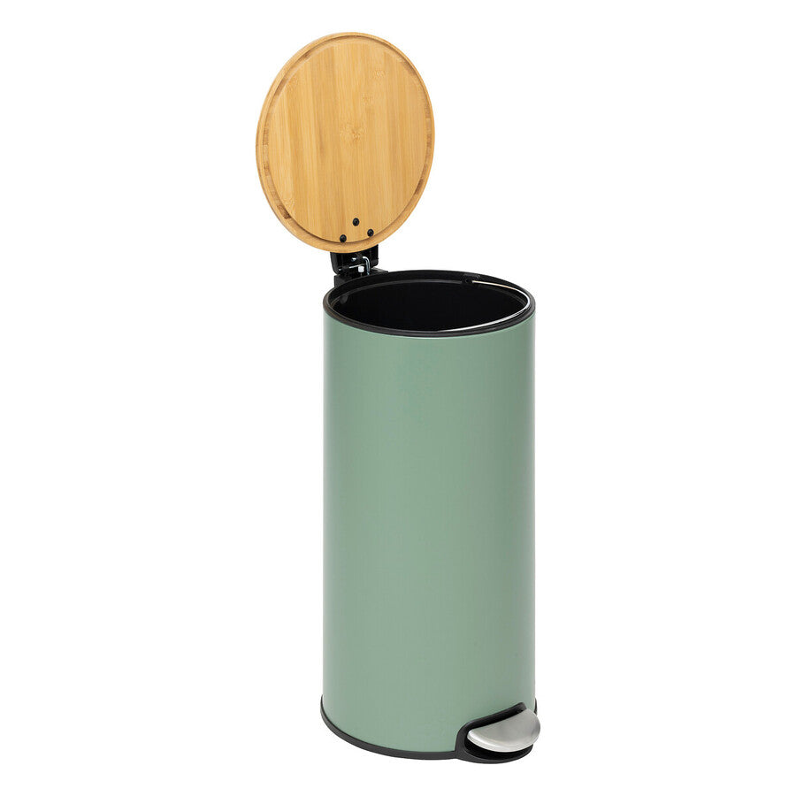 Poubelle ronde Soft Close couvercle bambou 30L, Vert - image 2
