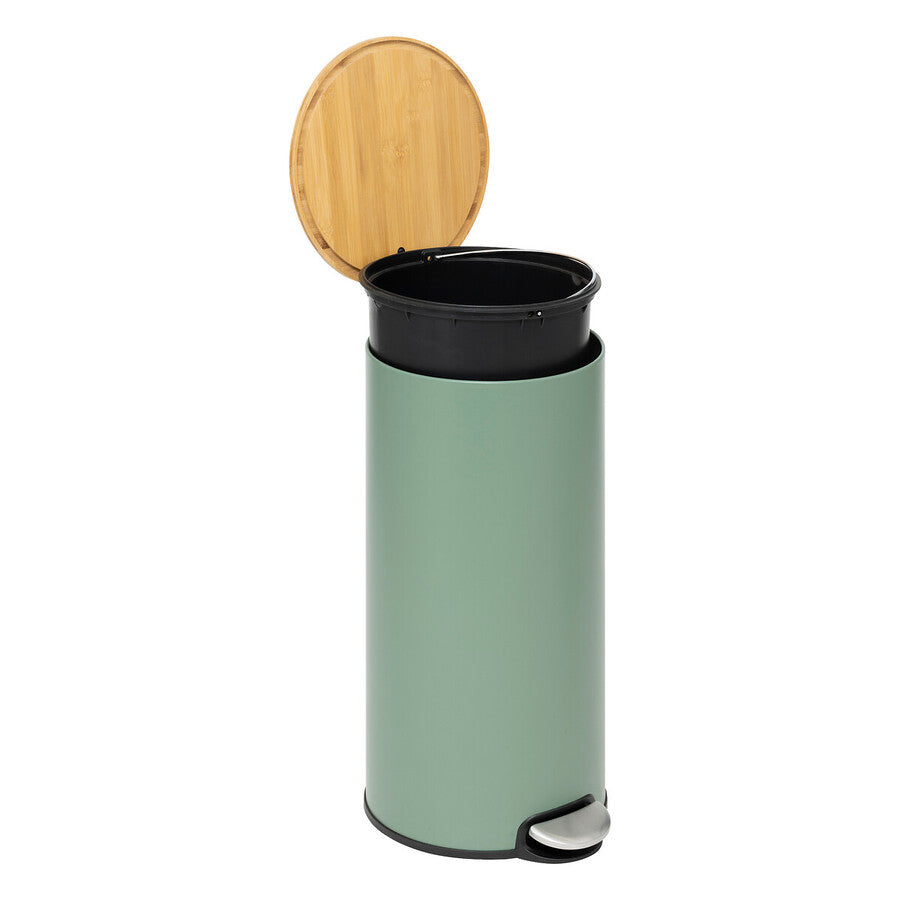Poubelle ronde Soft Close couvercle bambou 30L, Vert - image 3