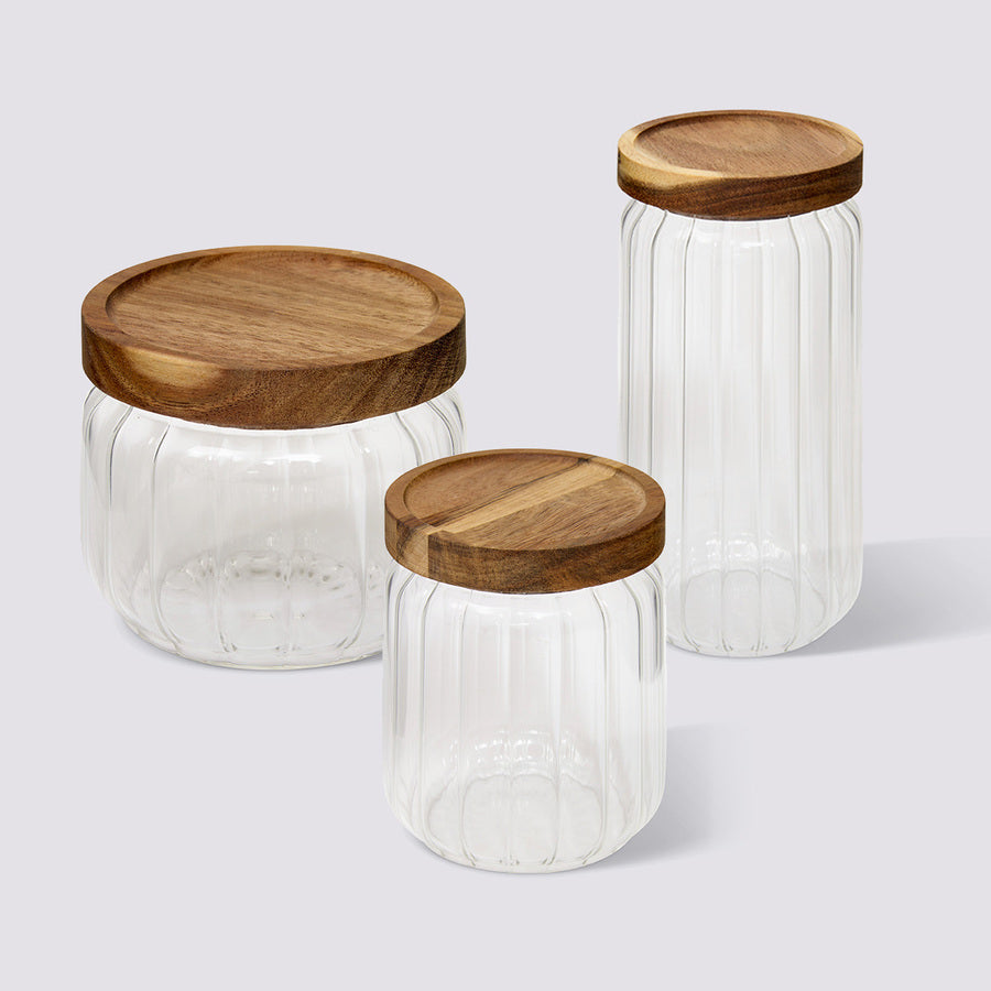 Lot de 3 bocaux, verre, couvercle acacia, 0,3/0,5/1L Harmony - image 1