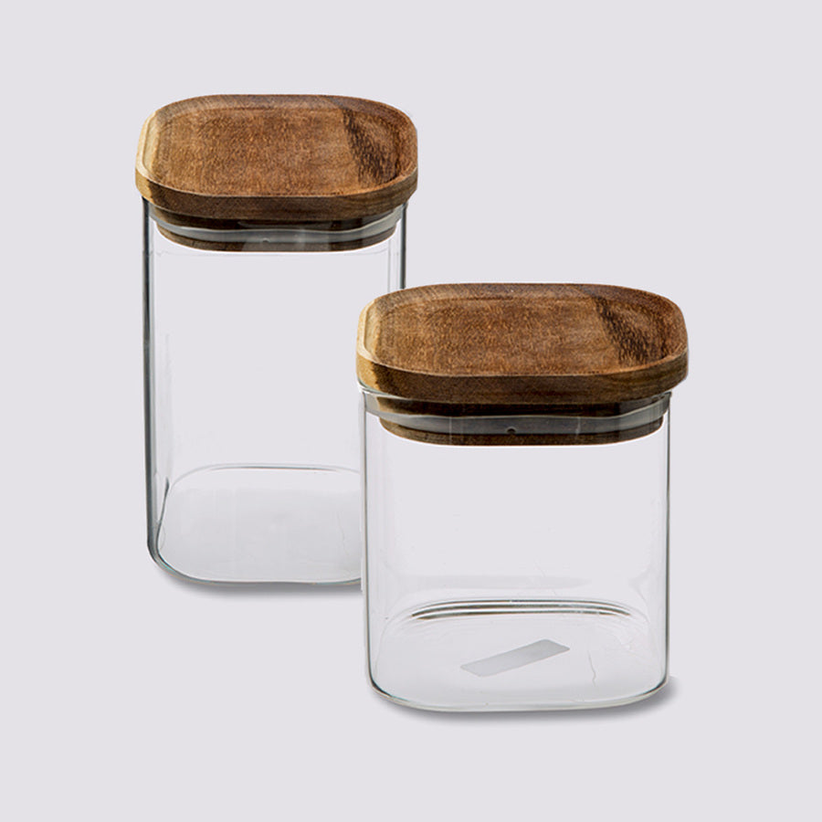 Lot de 2 bocaux, verre, couvercle acacia, 0,6/1L Hermet - image 1