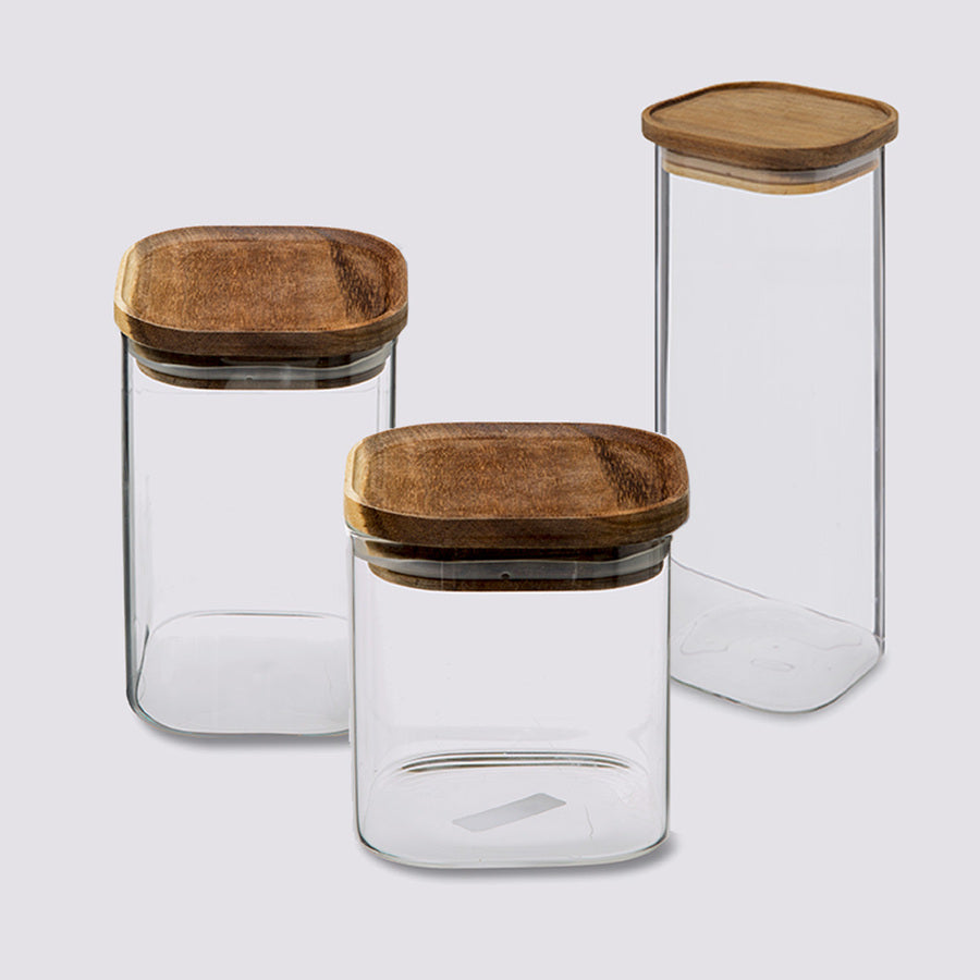 Lot de 3 bocaux, verre, couvercle acacia, 0,6/1/2L Hermet - image 1
