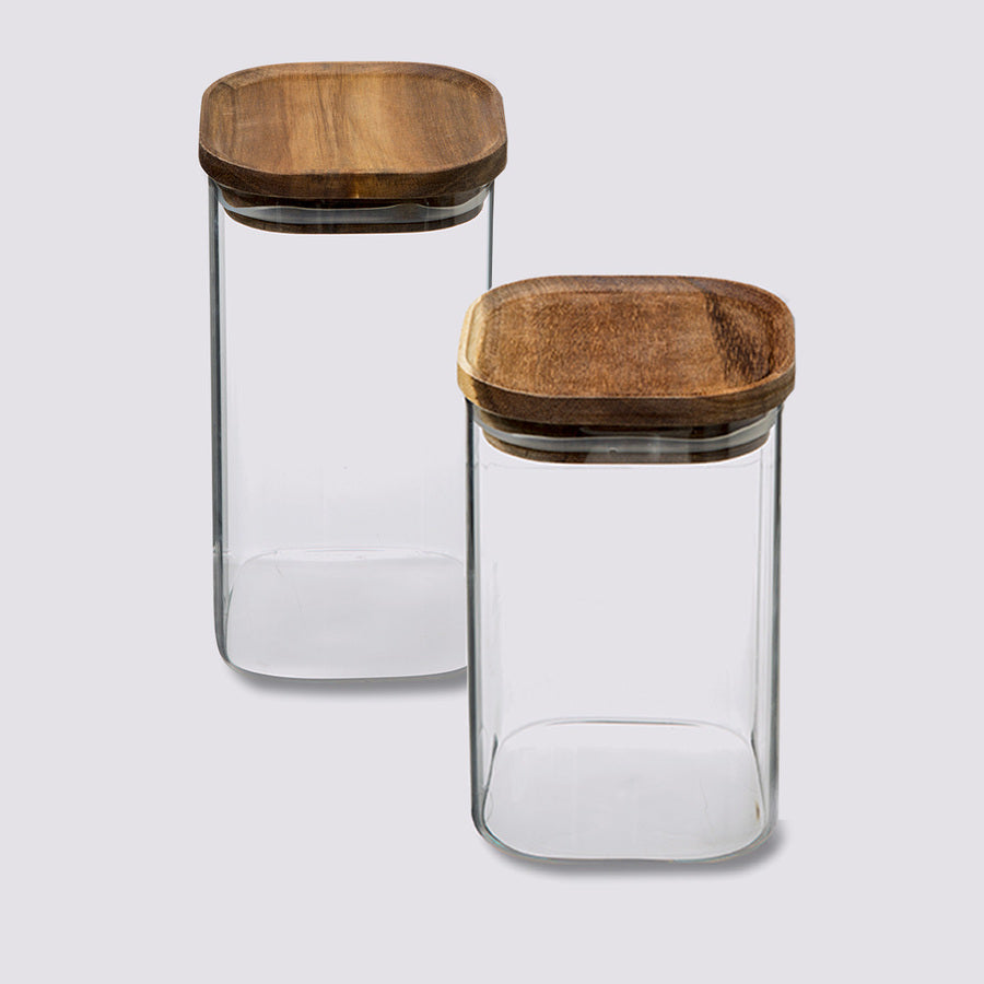 Lot de 2 bocaux, verre, couvercle acacia, 1/1,6L Hermet - image 1