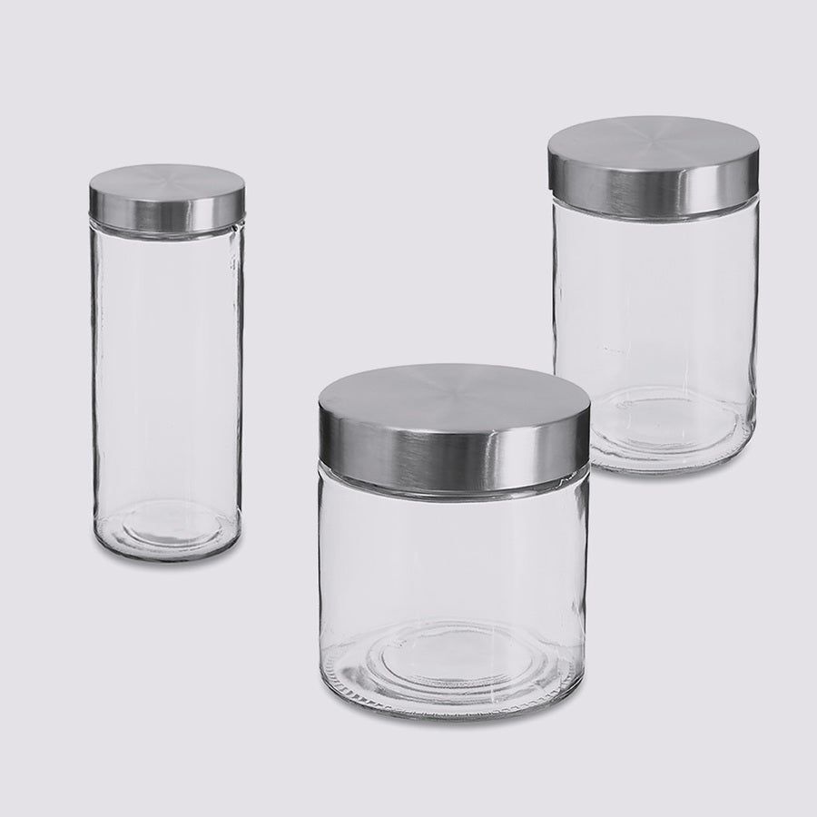 Lot de 3 bocaux, verre, couvercle inox, 0,75/1,2/2L Nixo - image 1