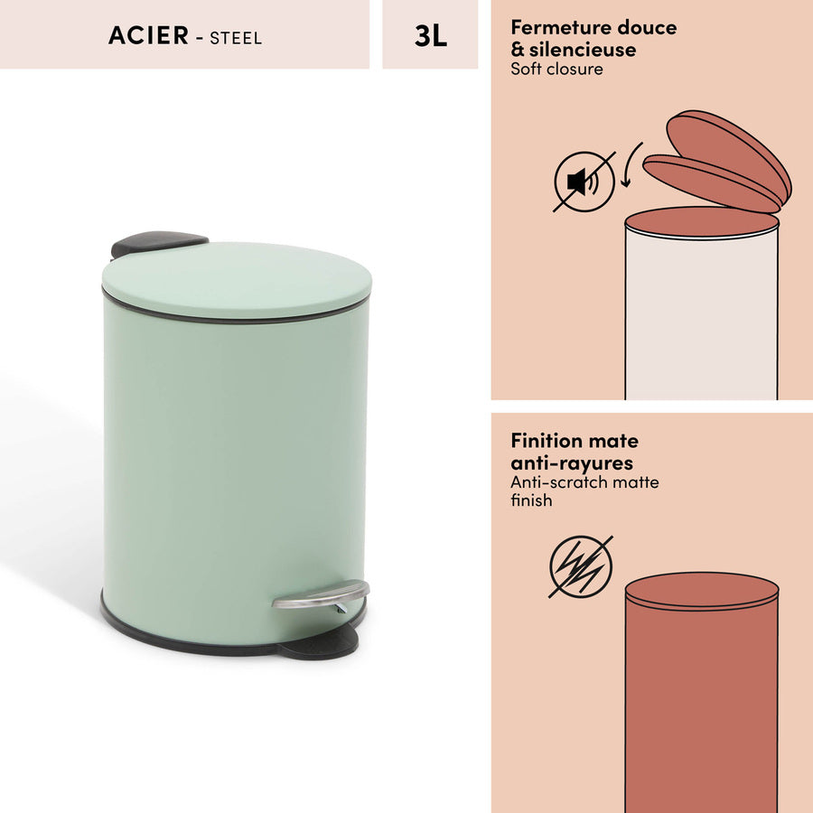 Poubelle manuelle, 2,7L, Vert Céladon Colorama - image 3