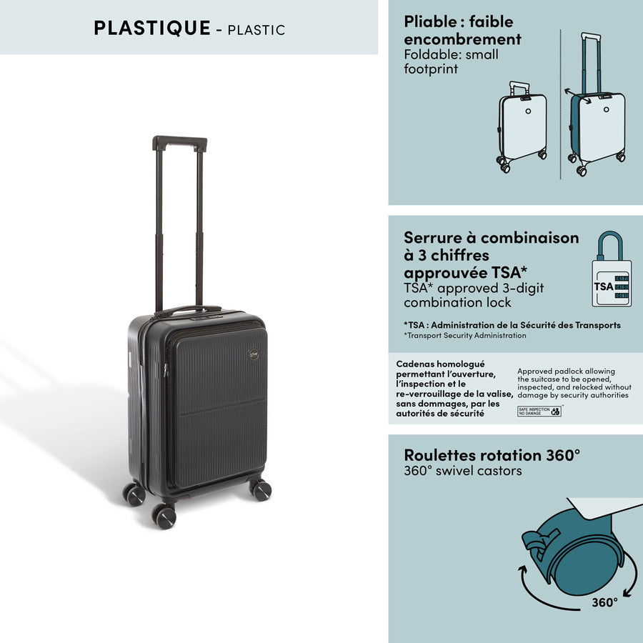 Valise 8 roues, Ouverture frontale, 40L, Noir - image 3