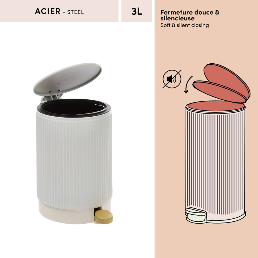Poubelle manuelle, 2,7L, Blanc Solis - image 3