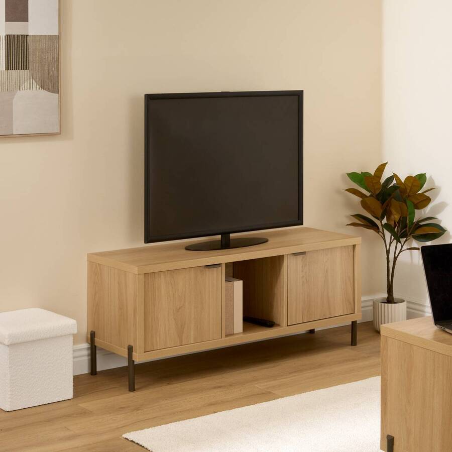 Meuble TV 2 portes, 122,5x39,5 cm, Beige Alvo - image 2