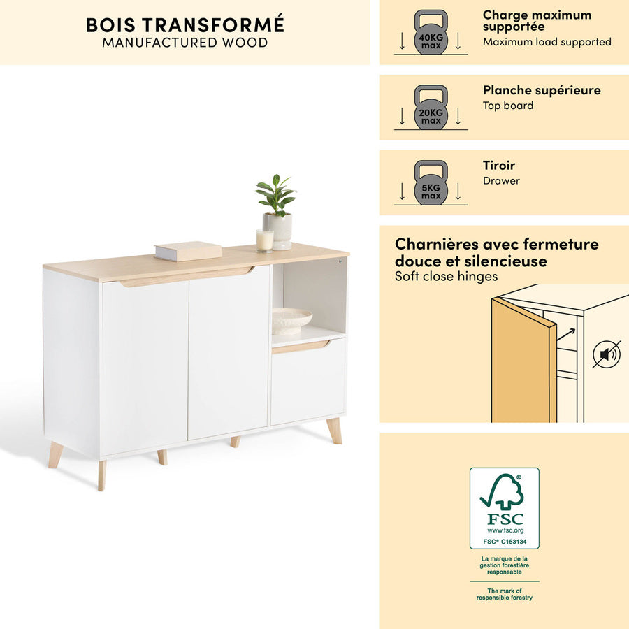 Buffet 3 portes, 120x40 cm, Blanc Luma - image 3
