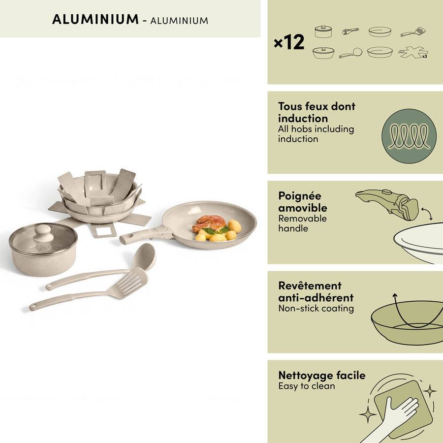 Batterie de cuisine, 12 pièces, Beige Essentiels - image 3