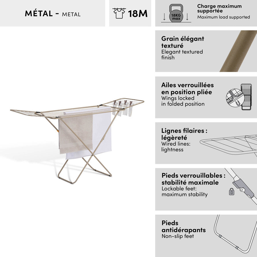 Étendoir à linge pont, 18 m d'étendage, Beige Sahara - image 3