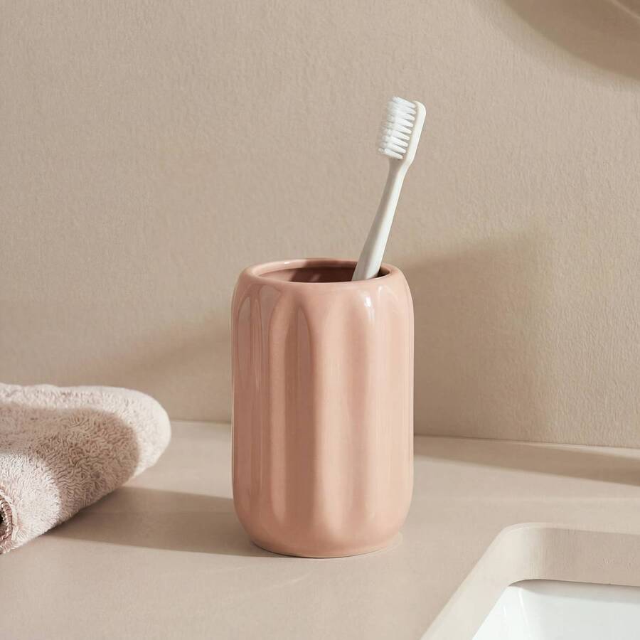 Porte-brosse à dents, D.8 x H.11,9 cm, Grès, Rose Blush Colorama - image 2