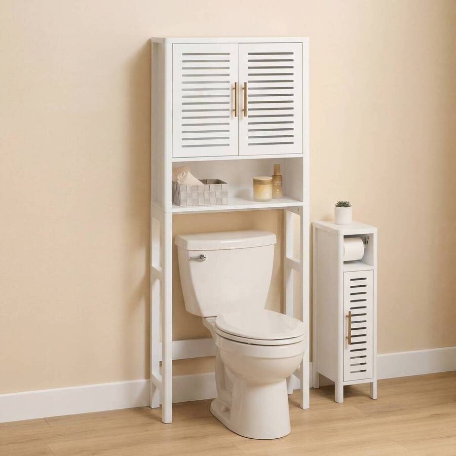 Meuble WC 2 portes 1 étagère, 67x25 cm, Blanc Orea - image 2