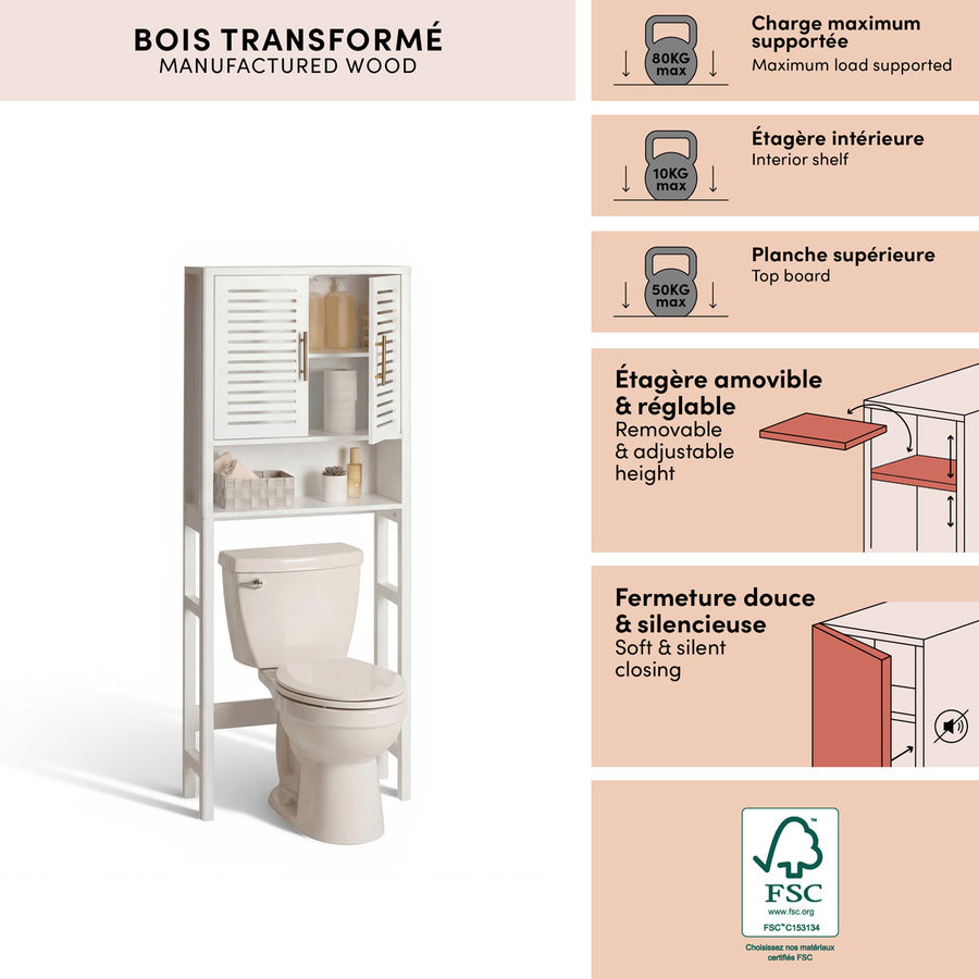 Meuble WC 2 portes 1 étagère, 67x25 cm, Blanc Orea - image 3