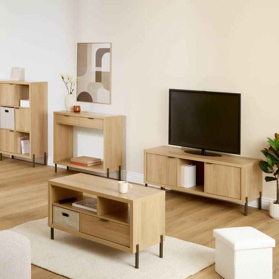 Console 2 tiroirs, 92,5x32 cm, Beige Alvo - image 2