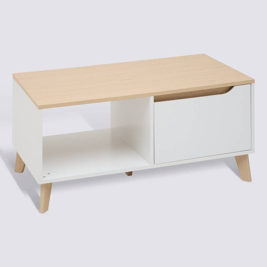 Table basse 1 porte, 90x48 cm, Blanc Luma - image 1