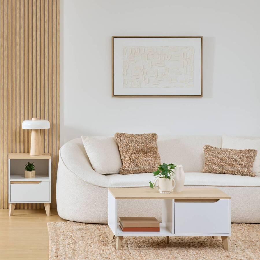 Table basse 1 porte, 90x48 cm, Blanc Luma - image 2