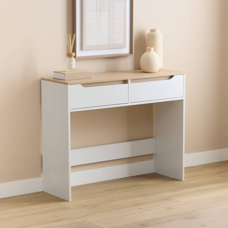 Console 2 tiroirs, 100x34 cm, Blanc Luma - image 2