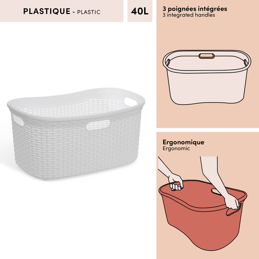 Corbeille à linge, 40L, Blanc - image 3