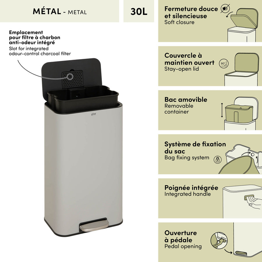 Poubelle manuelle, 30L, Gris Charbon Delta - image 3